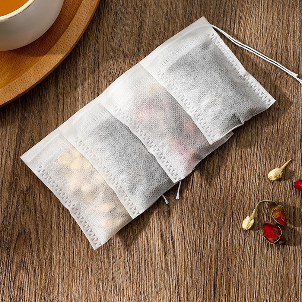 

100 Pcs Disposable Tea Bags Filter Bags For Tea Infuser Drawstring Empty Tea Bag Non-woven Fabric Spice Filters Teabags