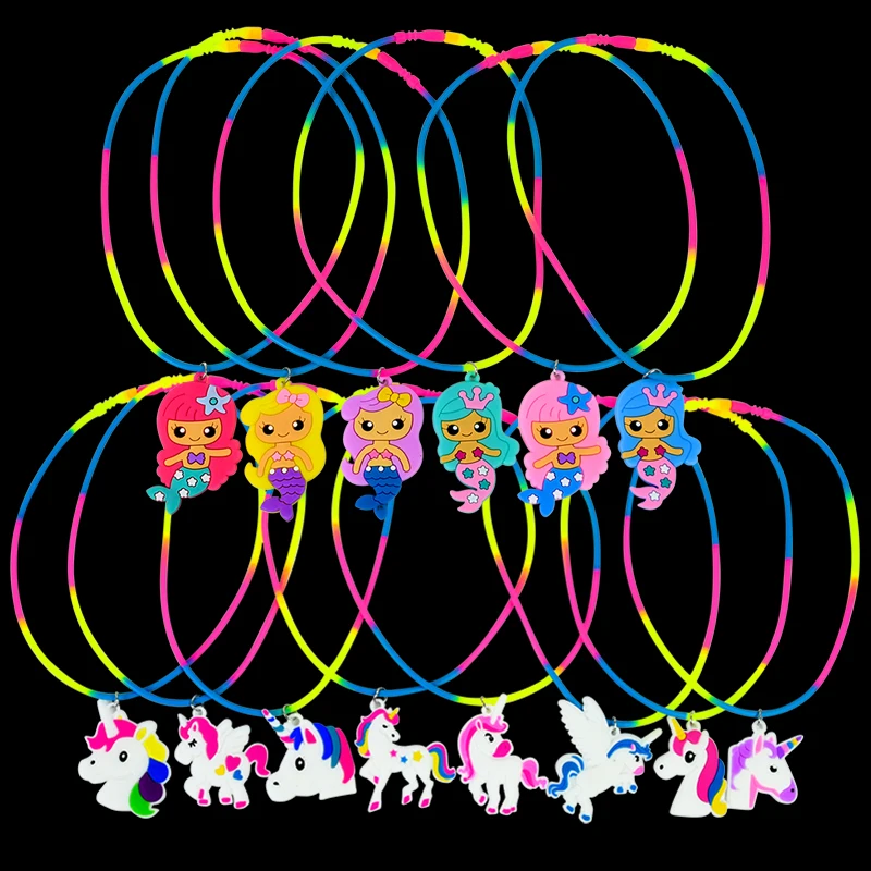 

6/8pcs Rainbow Unicorn Party Unicornio Pendant Necklaces Mermaid Theme Birthday Party Decorations Kids Baby Shower Decorations