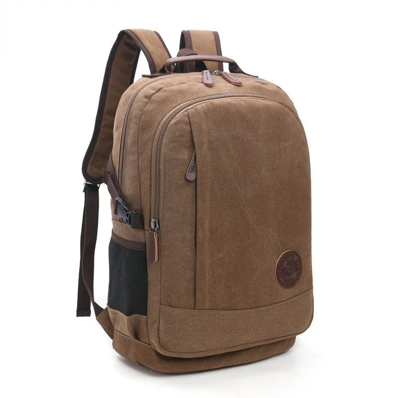 new wear-resistant washable canvas men backpack unisex leisure large capacity multi-function shoulder computer bag