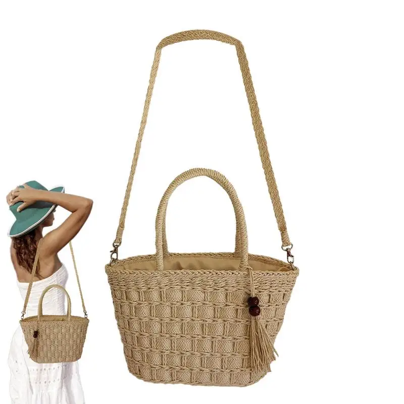 

Straw Beach Bag Travel Tote Bag With Tassel Crossbody Bag Woven Tote Bag Beach Bag Shoulder Bag For Travel Beach Summer