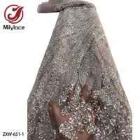 luxury african handmade beaded lace 2022 high quality sequins tulle fabric nigeria wedding party dress zxw 651