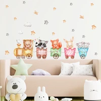 cute animals on the train wall sticker interior stickers nursery vinyl childrens art decals for baby kids room home decoration