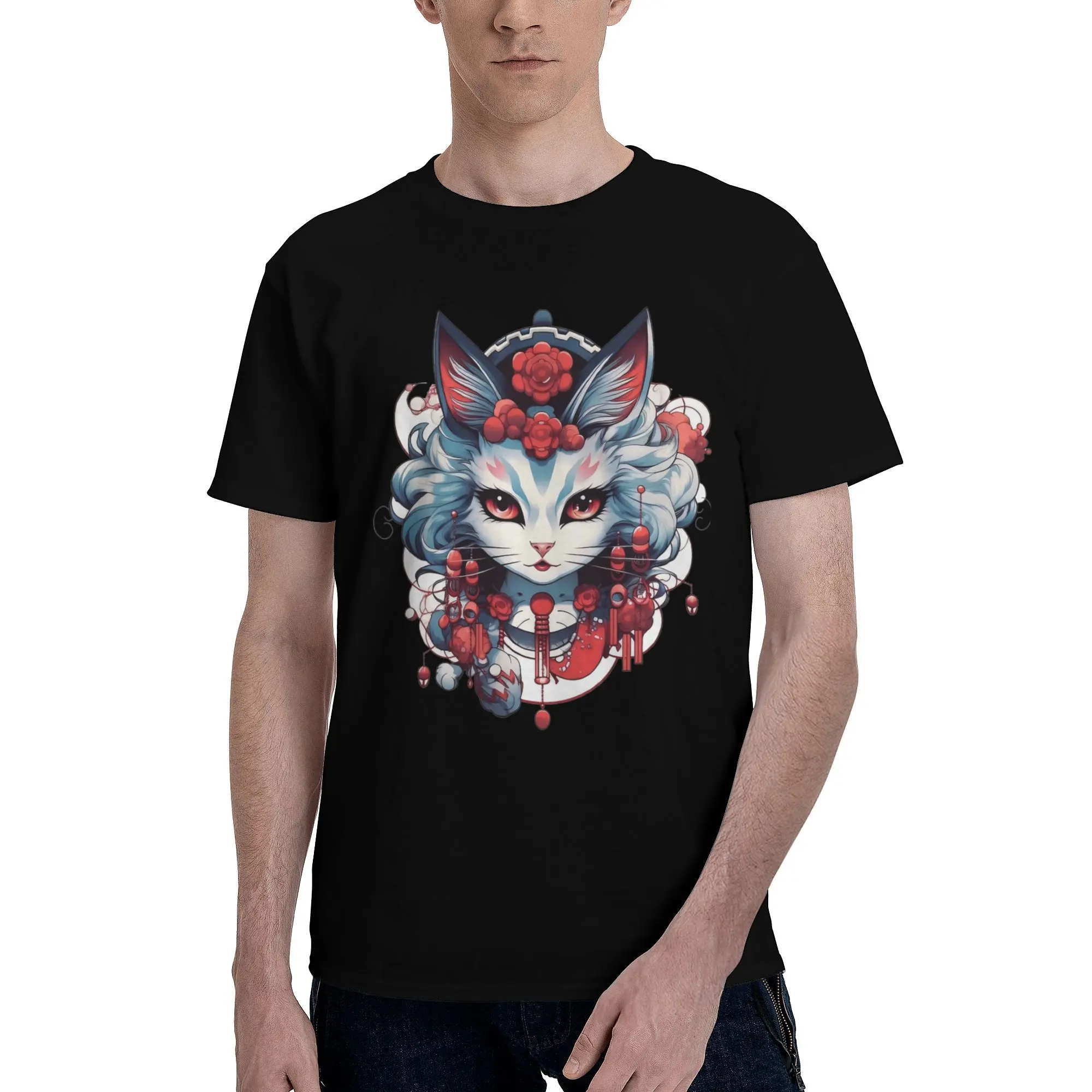 Men Women Print Fashion Samurai Cateds T Shirt Tee 100% Cotton Japanese Style T-shirts Clothes DM007