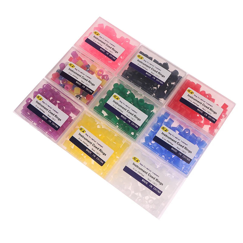 100 шт./кор. стоматологические силиконовые кольца для инструментов с цветовым