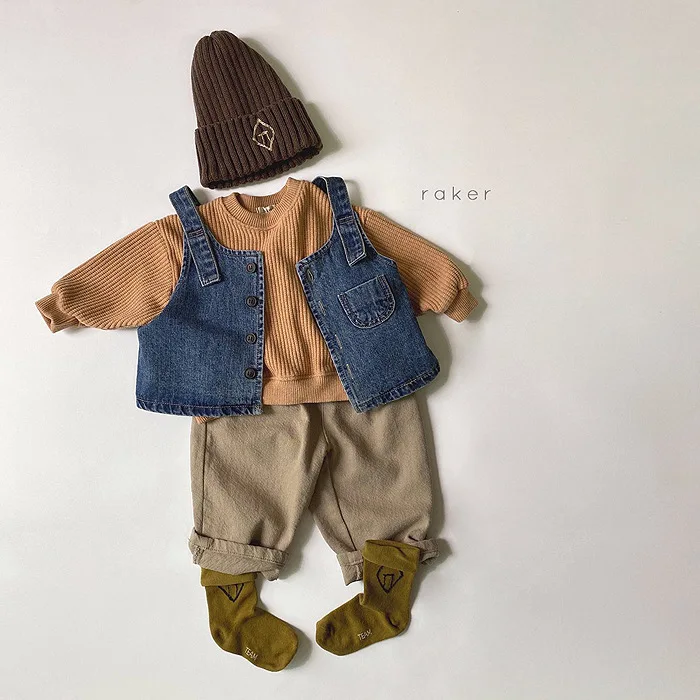 

Korean children's autumn new baby retro denim vest for boys and girls single breasted fashion vest girls fall clothes