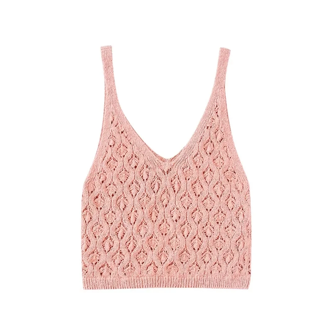 

Huaxiafan новый модный розовый жилет, женская кофта, жаккардовые сетчатые трикотажные топы