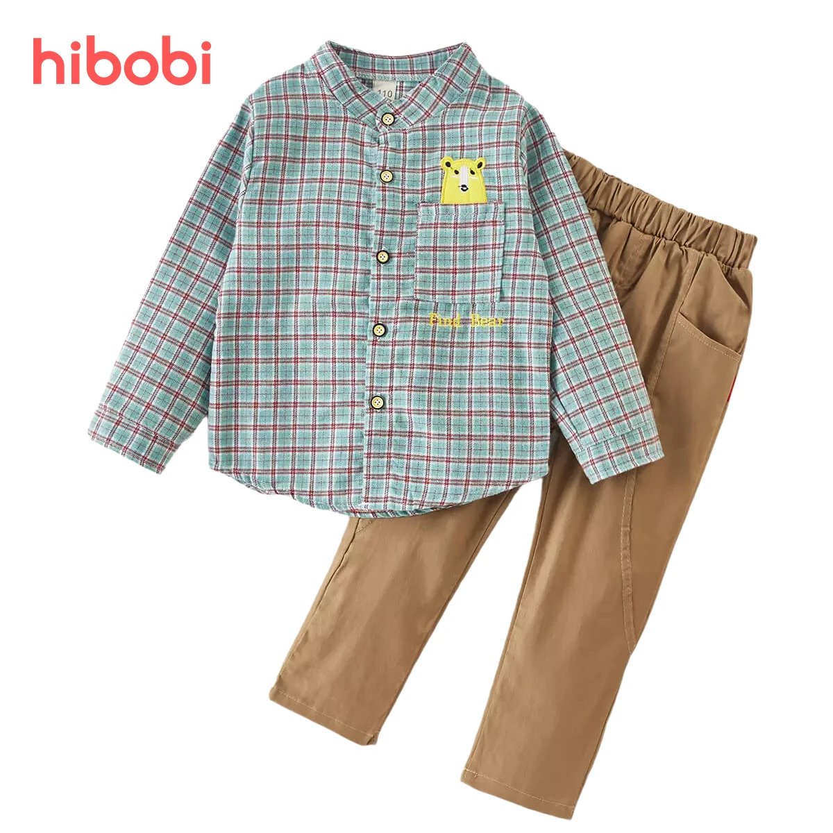 

hibobi 2-piece Bear Pattern Plaid Shirt Pants for Toddler Boy Autumn Cotton Sets Children Cloths Girls Clothes