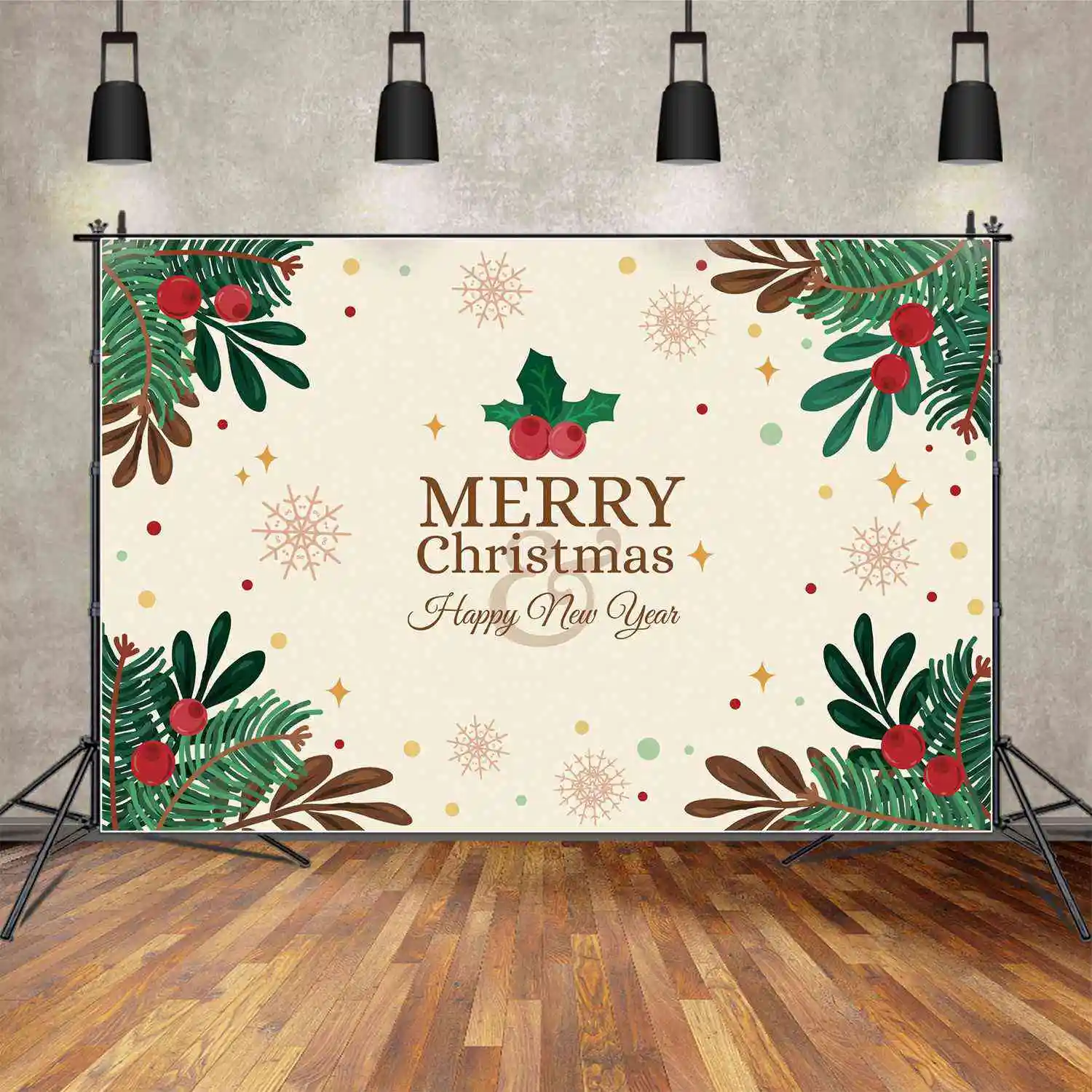 

MOON.QG Backdrop Merry Christmas Banner Children Party Wall Background Red Bean Green Leaves Snowflake Decorations Photo Booth