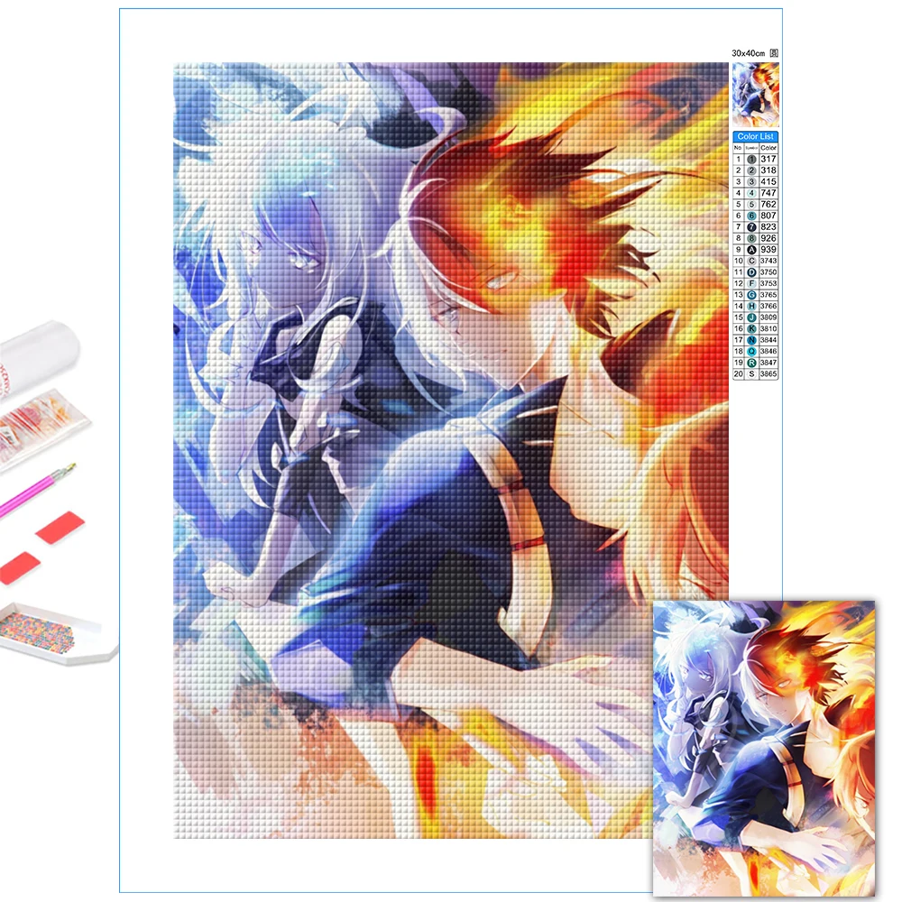 

My Hero Academia Cross Stitch DIY Diamond Painting Anime Main Character Todoroki Shoto 5D Full Round Drill Embroidery Home Decor
