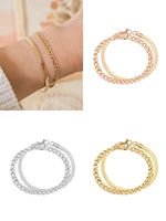 fashion cuban chain bracelet for women rose gold stainless steel double layered charm jewelry