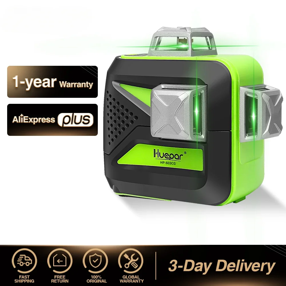 

Huepa-Láser de línea cruzada autonivelante 3D, autonivelador con rayo ver vertical y horizontal 360, uso carga USB