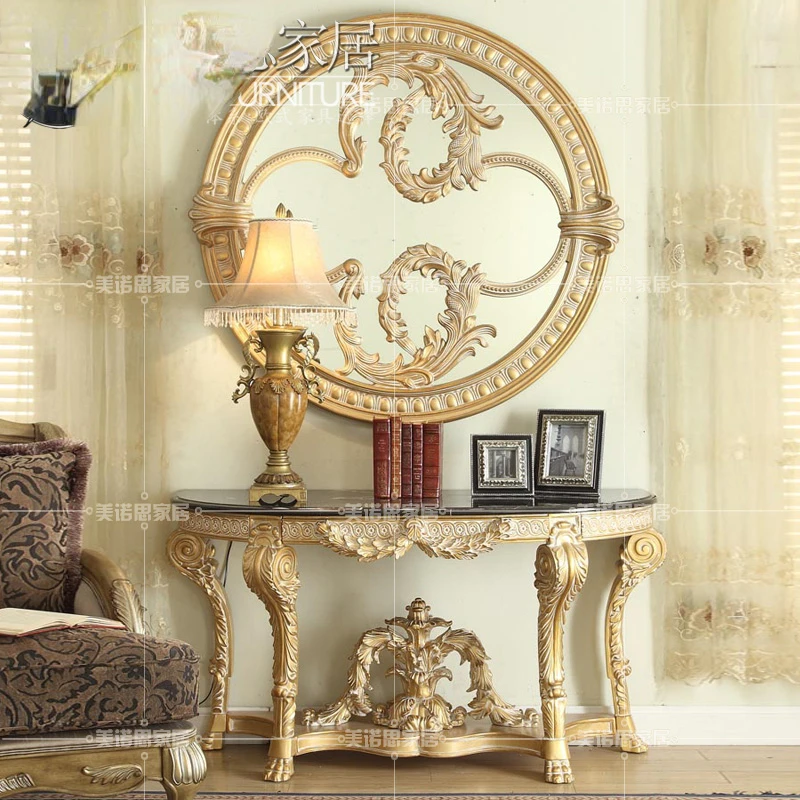 

Custom luxury carved porch table living room corridor semicircular porch table European gold foil used villa furniture