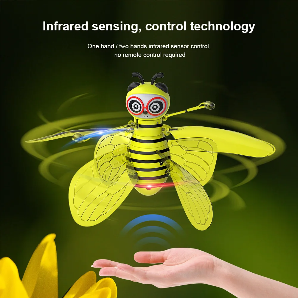 

RC Mini Infraed Sensor Bee Remote Hovering Flying Induction Minion Drone Toy Built Battery Flight Flash Lamp Aircraft Child Toys