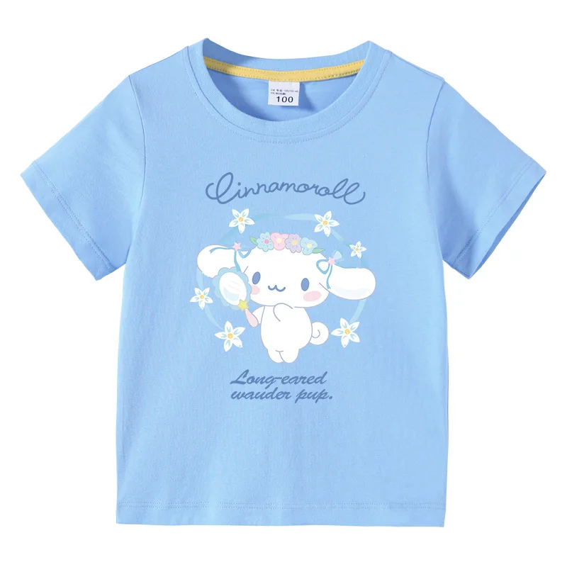 

Детский топ Cinnamoroll Kawaii с коротким рукавом Sanrio аниме мультфильмы повседневная одежда футболка детская девочка мальчик футболка подарки одежда