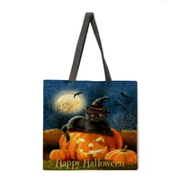 pumpkin printed womens shoulder bag double sided printed womens handbag shopping bag foldable and reusable