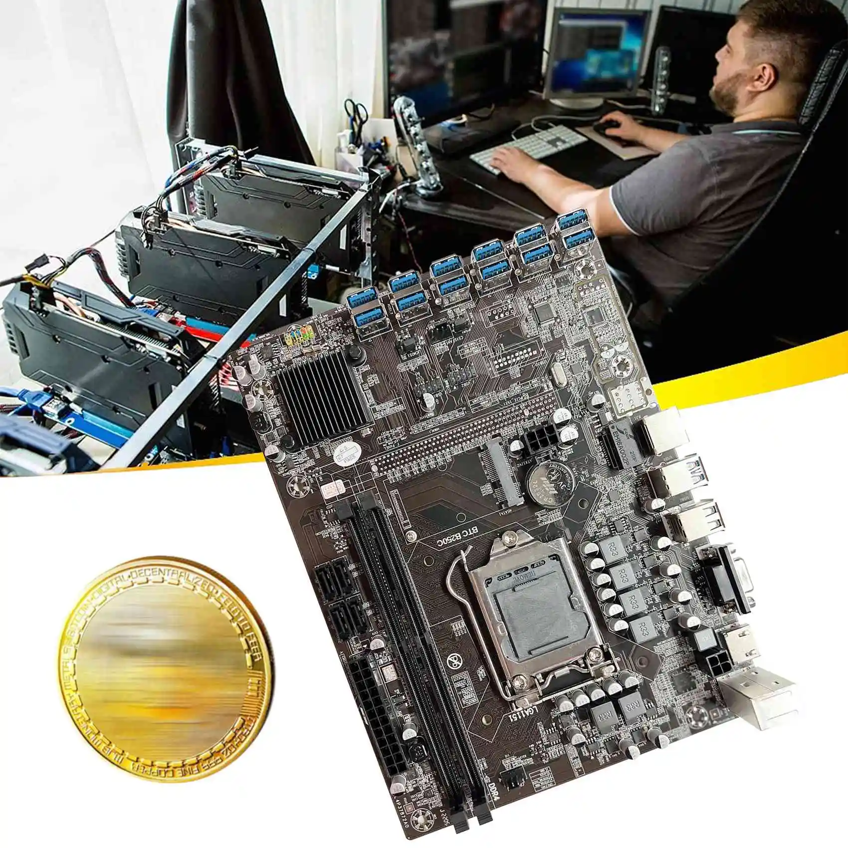 Материнская плата B250C для майнинга BTC + процессор G3920 вентилятор DDR4 4 Гб 2666 МГц ОЗУ