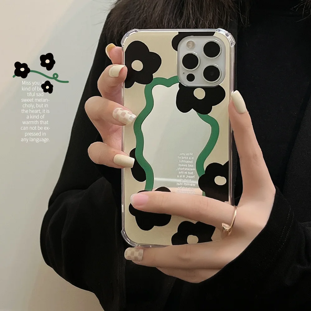 

Зеркальный изогнутый черный цветочный чехол для телефона iphone 14 13 12 11 Pro Max X XR XSMAX 7 8 Plus SE, чехол из ТПУ, новые продукты