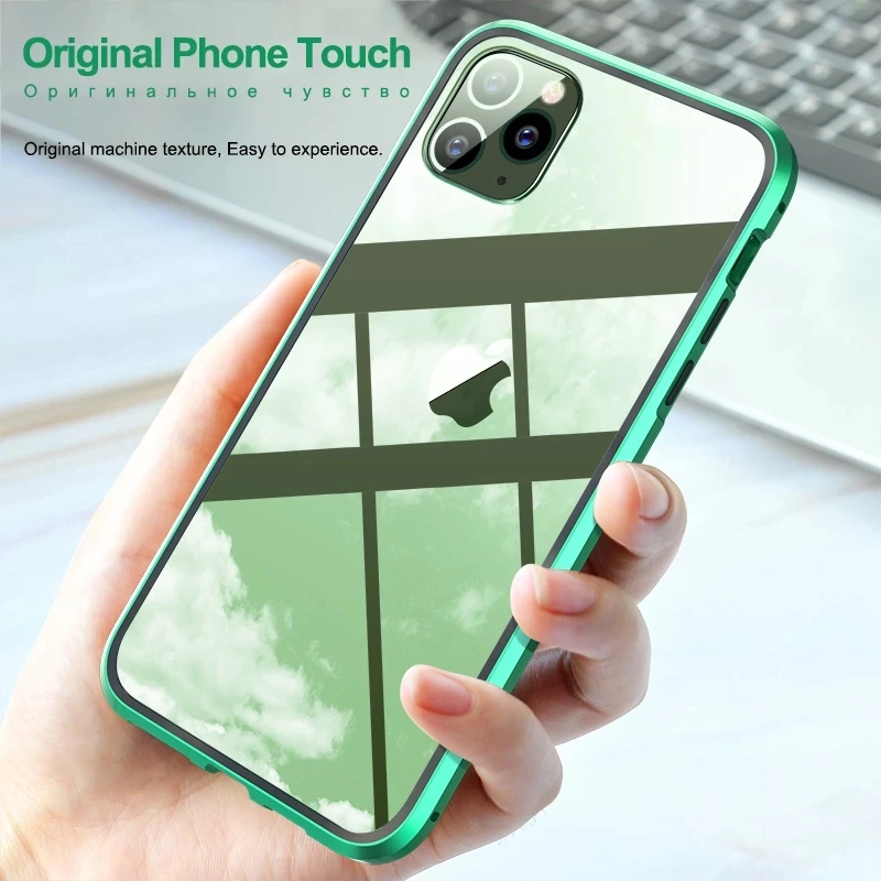 Metal Magnetic Adsorption Case For iPhone 13 12 11 Pro Max Mini XS X XR 7 8 6 6s Plus SE 2020 360 Double-Sided Glass Cover