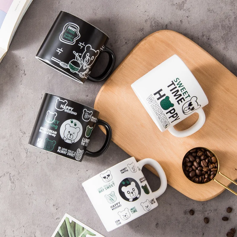 

Creative doodle bear mug student couple coffee cup cute ceramic cup breakfast cup cartoon drinking cup