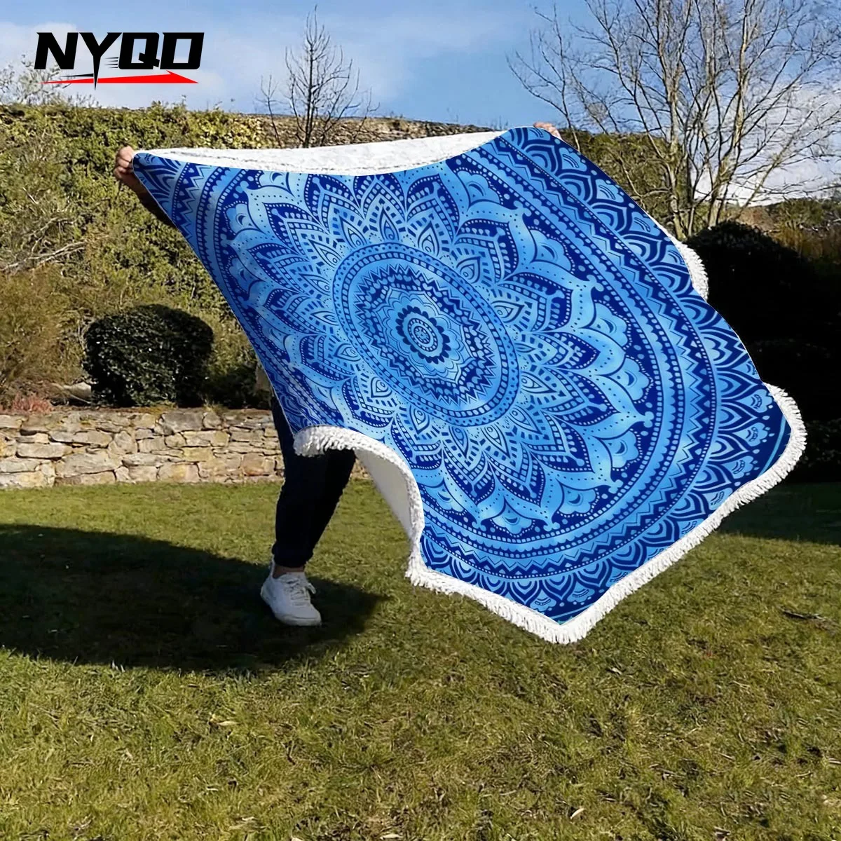 Фото Пляжные полотенца Mandala Round, летние, геометрические, толстые, для душа и ванны, 150 см, круглые, для пляжа, плавания, йоги, как покрывало, сервильетт де пляж №1