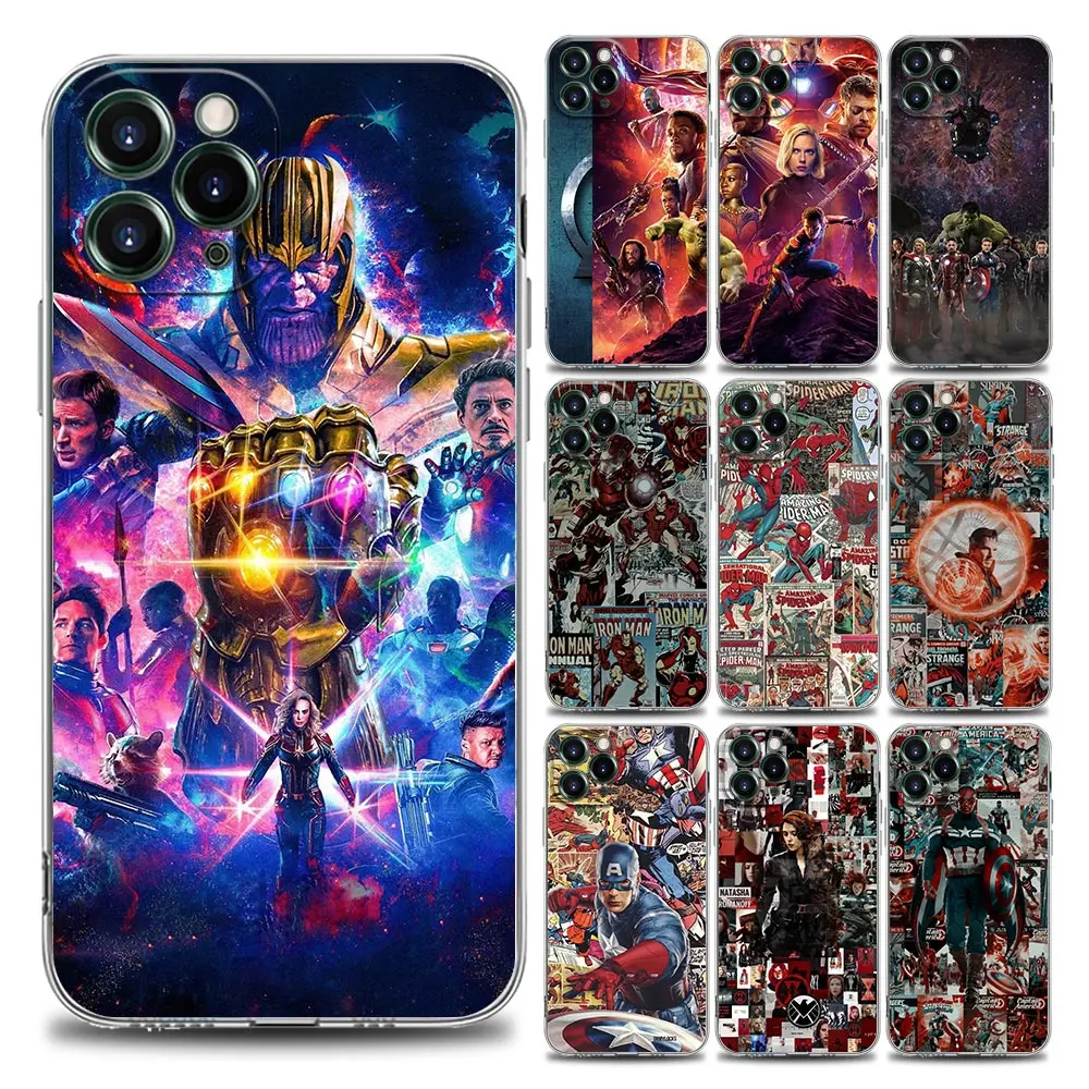

Marvel Avengers Marvel Clear Phone Case for iPhone 11 12 13 Pro Max 7 8 SE XR XS Max 5 5s 6 6s Plus Soft Silicon Cover