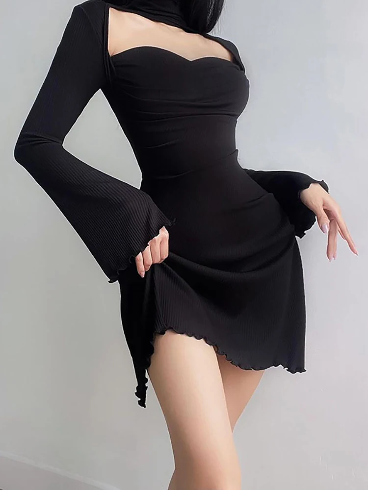 Goth Dark/черные вечерние платья феи с высоким воротником и вырезами готическое