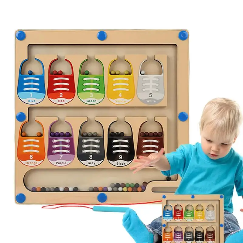 

Магнитный лабиринт с цветами и цифрами, игрушки Монтессори, лабиринт с цветными цифрами, настольная игра, деревянная магнитная доска, образовательная