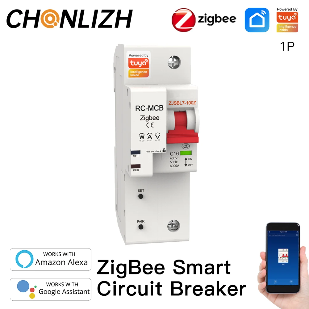 

CHONLIZH ZigBee Circuit Breaker IoT Air Switch Overload Short Circuit Surge Protection Smart Life Tuya Alexa Google Hub Required