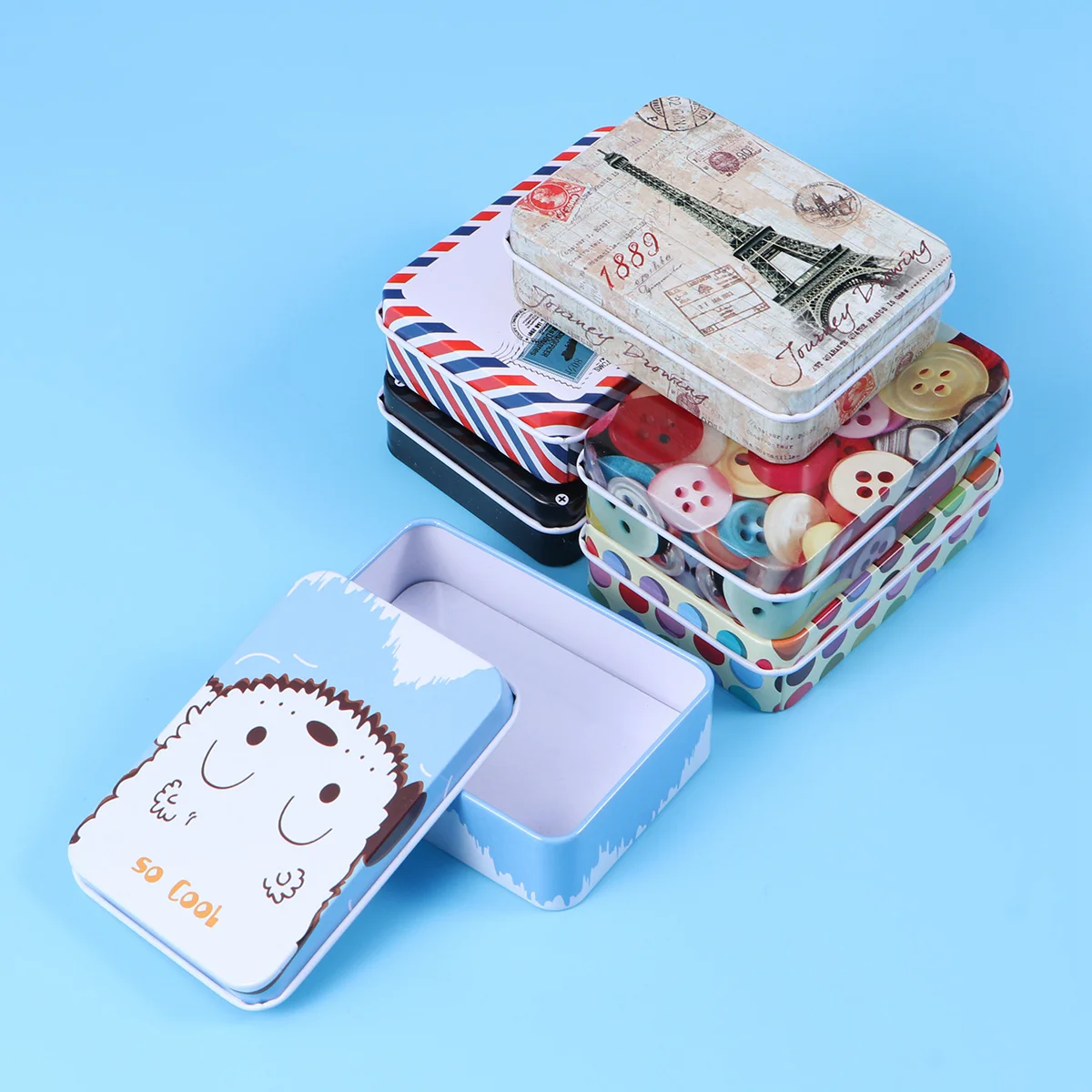 

6 Tin Box Mini Novelty Cartoon Cards Storage for School Office