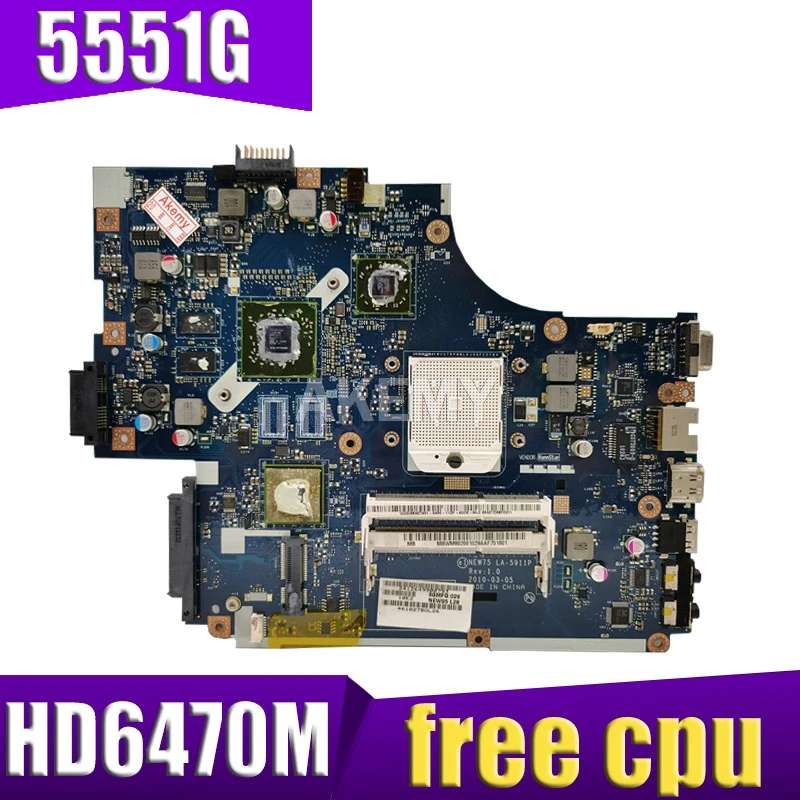 

For Acer aspire 5551G 5552 5552G Laptop Motherboard NEW75 LA-5911P MBWVE02001 MB.WVE02.001 DDR3 HD6470M Free cpu
