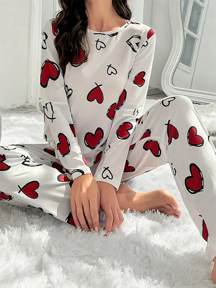 Женский комплект из двух предметов для отдыха с длинным рукавом и круглым