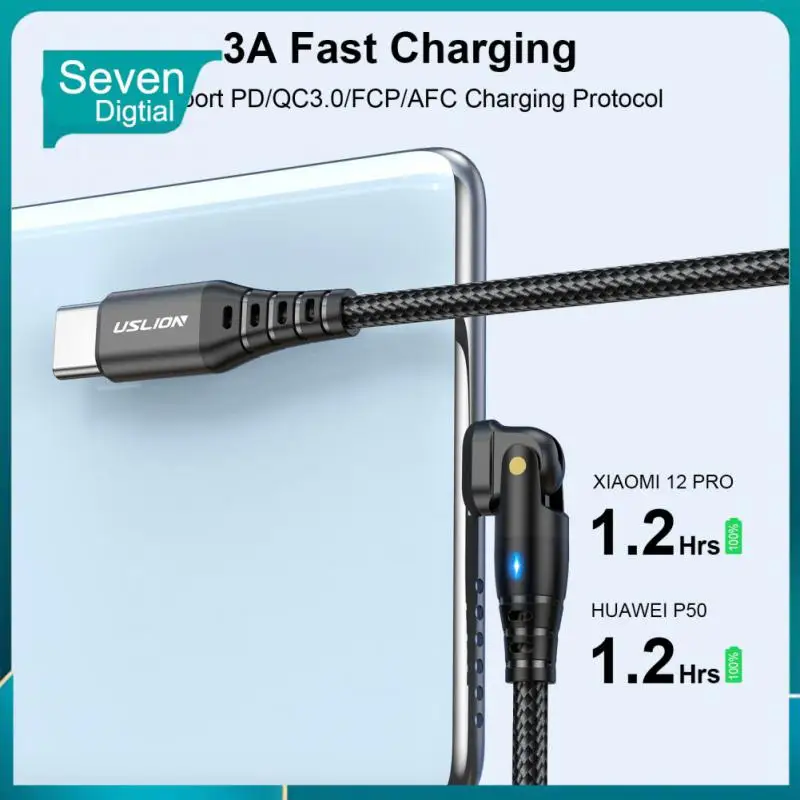 

Aluminum Pd Type C Cable Data Transfer 60w Fast Charging Wire Rotating Mobile Phone Charger For Xiaomi Huawei Samsung 3a