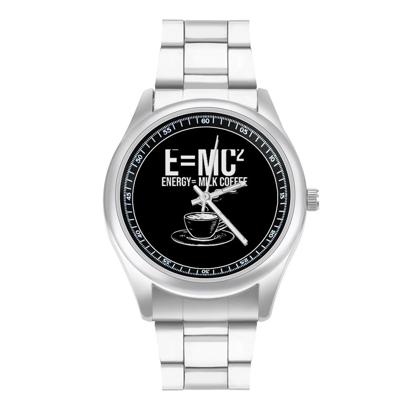 

E=MC2 Energy Milk Coffee Scent Quartz Watch Funny Words Strong Female Wrist Watch Photo Stainless Sports Cheap Wristwatch