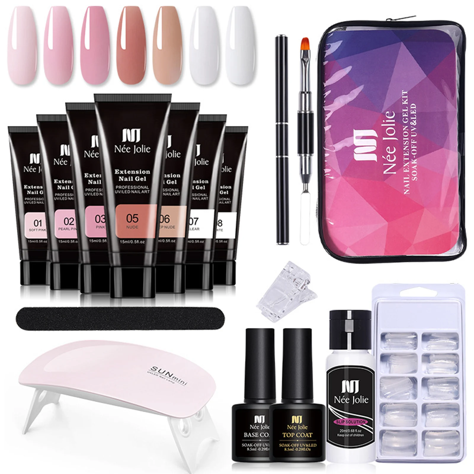 

7 Colors 15ml Nail Gel Set with Top Coat Base Coat & Nail Lamp UV LED Nail Gel Set Manicure Tools Nail Tool Kit