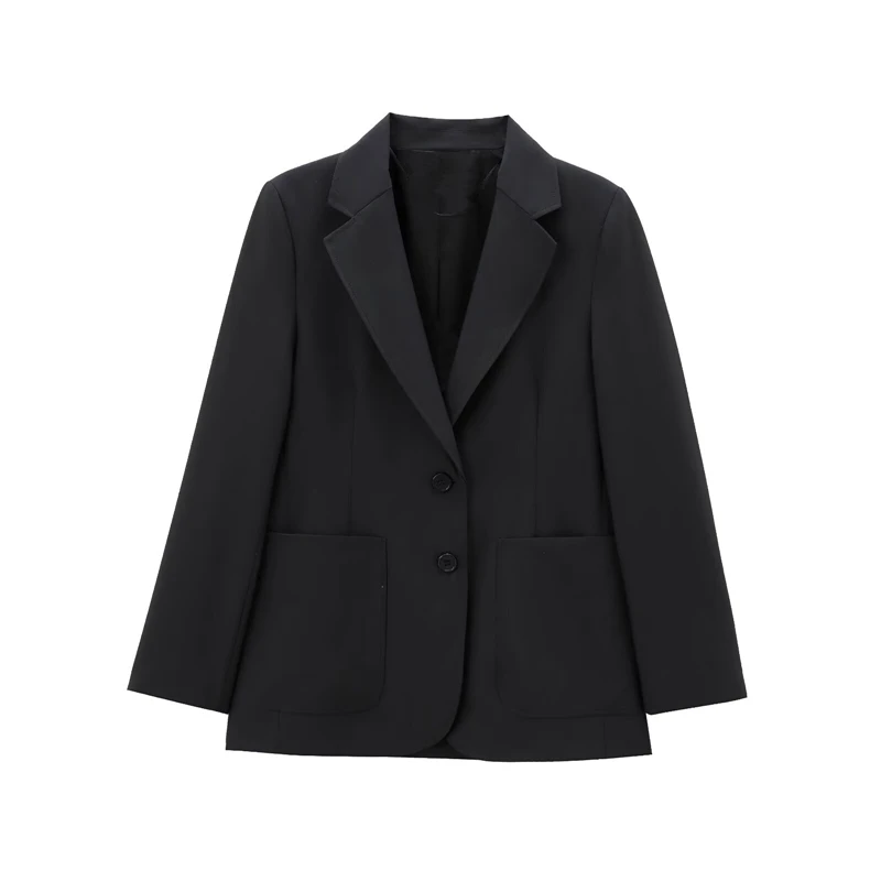 Maxdutti осень 2024 минималистичный женский черный костюм прямой комплект свободные