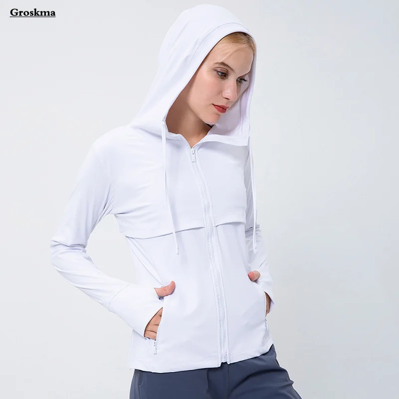 

Patchwork Women Training Coats Long Sleeve Hooded Quick Dry Fitness Gym Tops Clothing Yoga Jackets Workout Running Sportswear