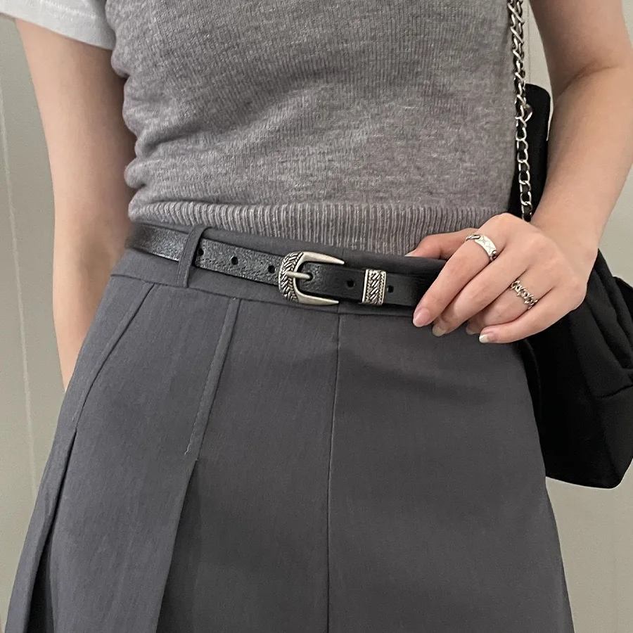 Women PU Leather Belts Ladies Vintage Western Design Black Waist Belt For Pants Jeans Dresses Fashion All-Match Pin Buckle Belt