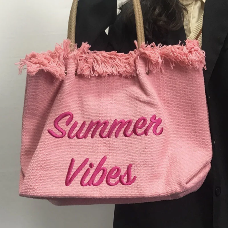 

Женская сумка большой вместимости розового цвета, новинка 2022, повседневная женская сумка, плетеная Сумка через плечо