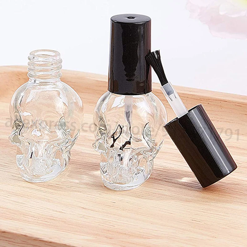 

6PCS 10ml Skull Glass Nail Polish Refillable Bottle Transparent Empty Bottles with Brush Small Liquid Dispensing Bottles