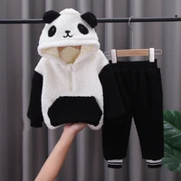 cartoon panda girls outfits lamb velvet half zip hooded pocket sweatshirt elasticated trousers toddler boy clothes 2 piece sets