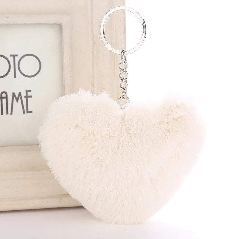 Plush Ball Key Ring Love Mobile Phone Key Chain Soft Artificial Rex Rabbit Hair Ball Car Key Ring Ladies Bag Pendant Jewelry DIY