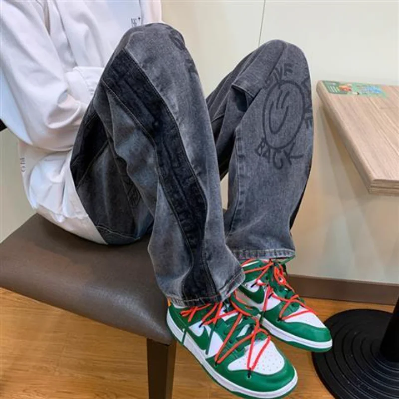 Модные оригинальные рваные мужские и женские джинсовые брюки с граффити в