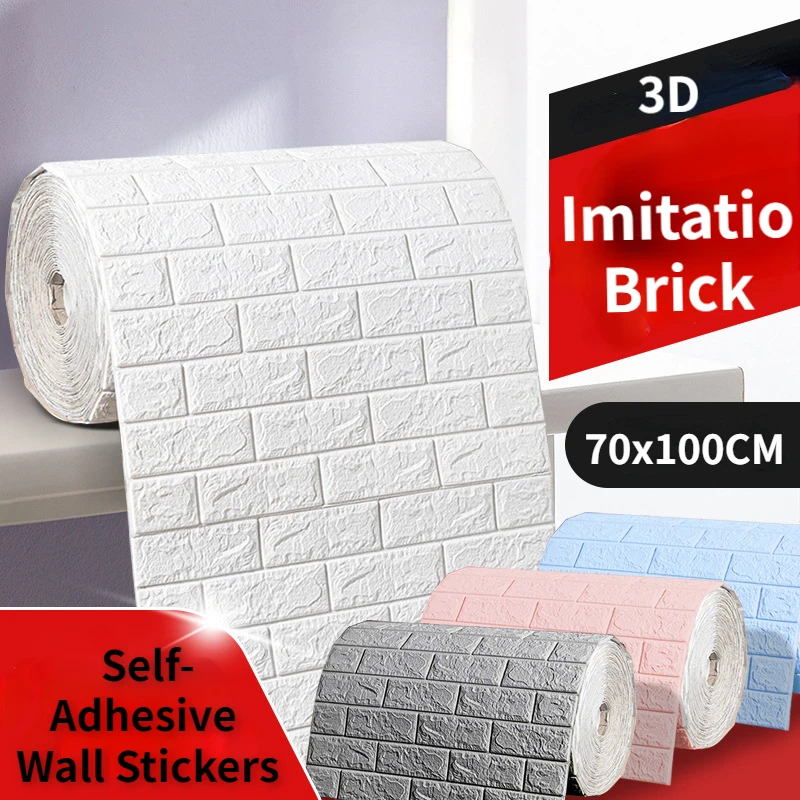 

100x70cm 3D Imitation Brick Self Adhesive Wall Sticker Continuous Wallpaper Bedroom Kitchen Panel Living Room Room Decoration