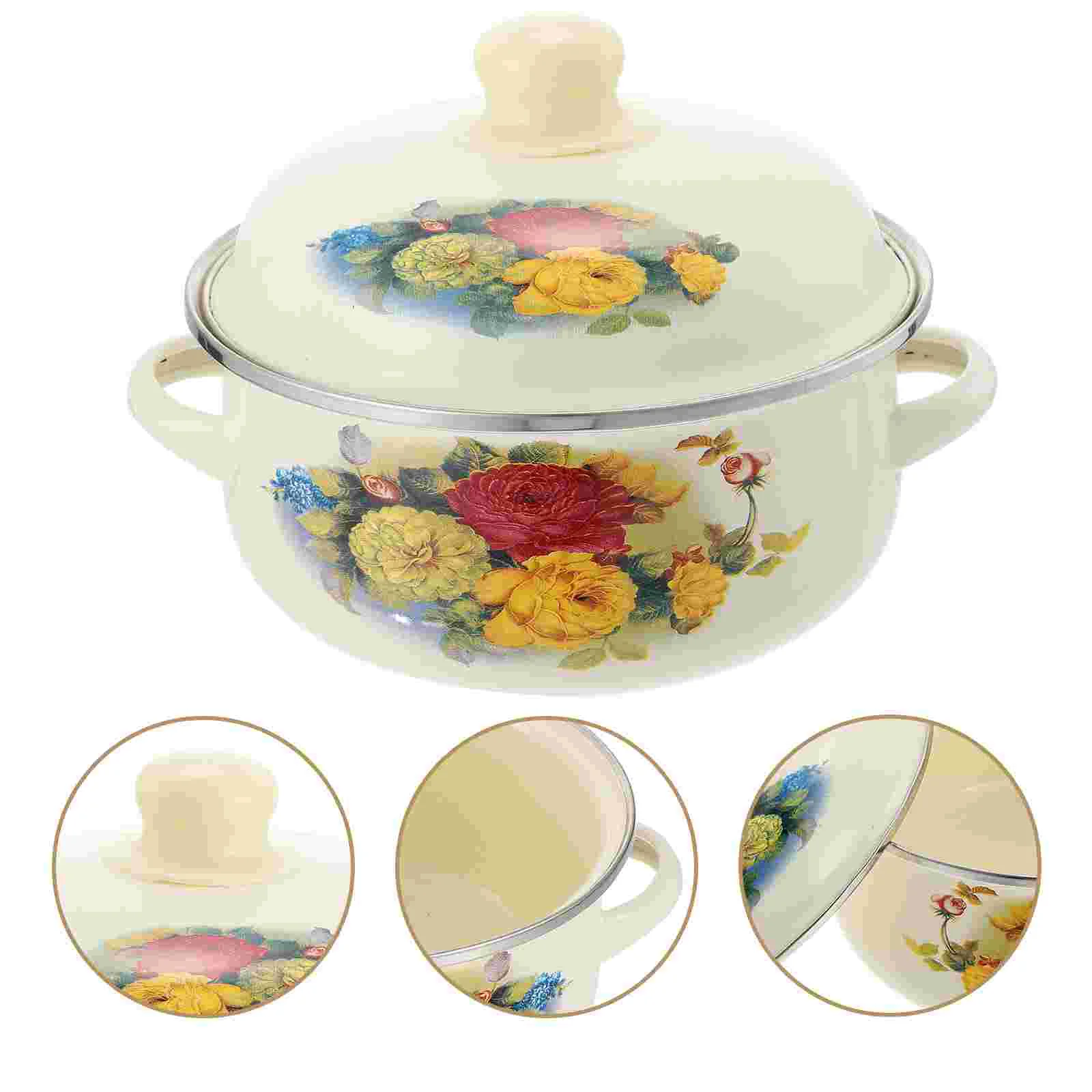 

Kitchen Enamel Stewing Pot Lidded Cooking Pot Soup Making Pot Kitchenware