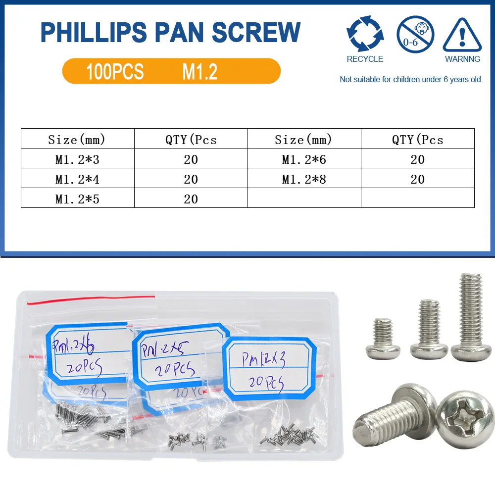 

Набор винтов Phillips M1 M1.2 M1.4 M1.6 M2 нержавеющая сталь