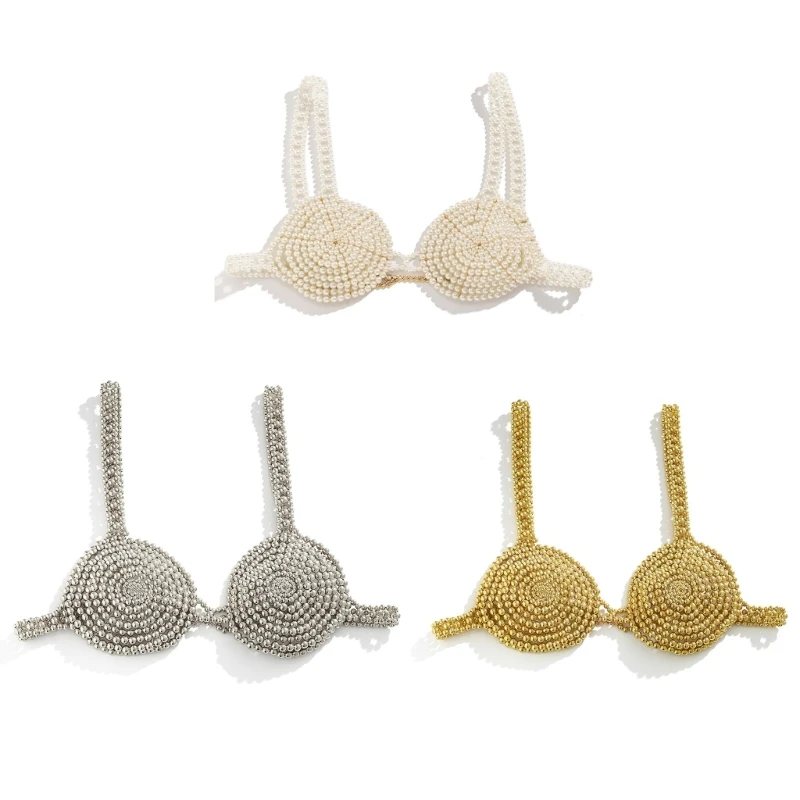 

Elegant Pearl Chest Chain Pearl Bralette Top Handmade Pearl Bra Pearl Chest Body Chain Jewelry for Women Teen