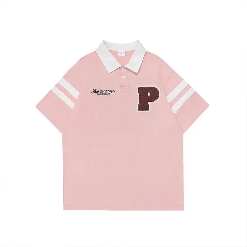 Футболка-поло женская с вышивкой рубашка из хлопка коротким рукавом Модная