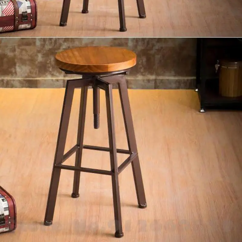 Iron Bar Stool Industrial Wind Rotating Household Lifting Solid Wood High Chair |