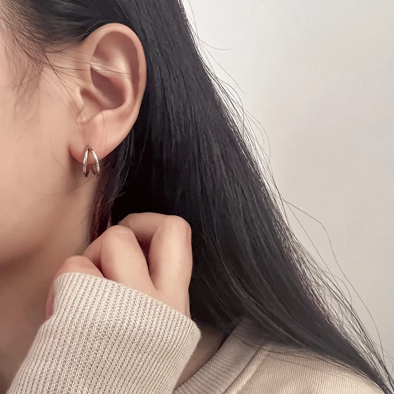 

VENTFILLE Silver Color Double Layers Geometry Earrings for Women Girl Birthday Gift Simplicity Korean Jewelry Dropshipping