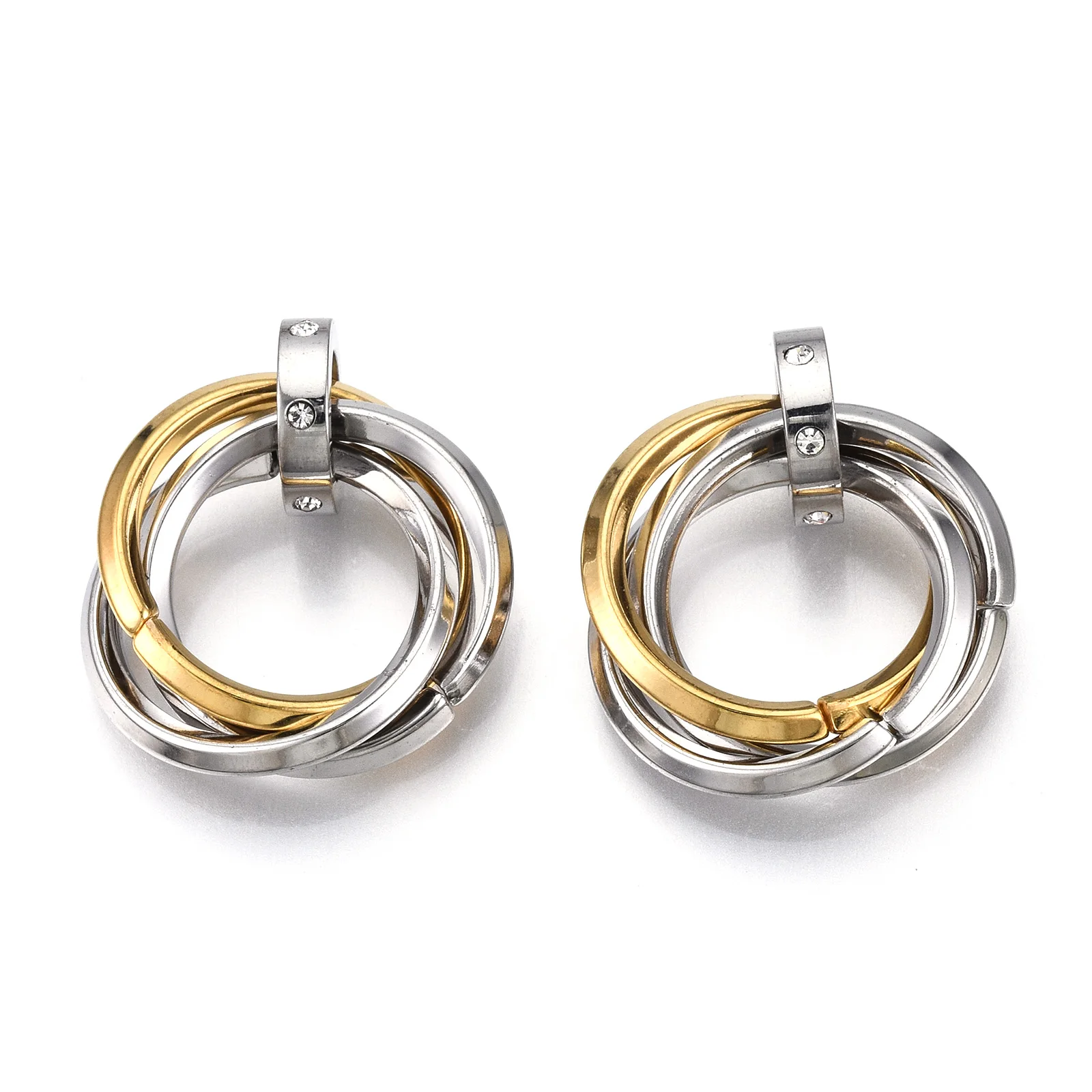 

10pcs 201 Stainless Steel Interlocking Ring Pendants Dangle Charms with Crystal Rhinestone for DIY Bracelet Necklace 27mm